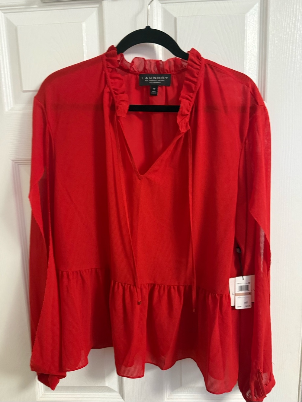 Laundry size 12  By Shelli Segal Bright Red Ruffle V-Neck Peplum Blouse NWT